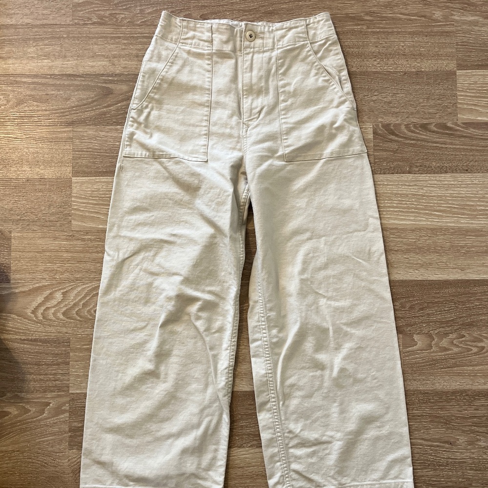 Cream Canvas Wide Leg Pants